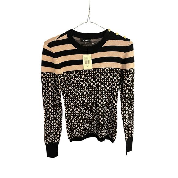 Guess Women's M black/light rum jacquard G logo long sleeve sweater NWT - Picture 1 of 9